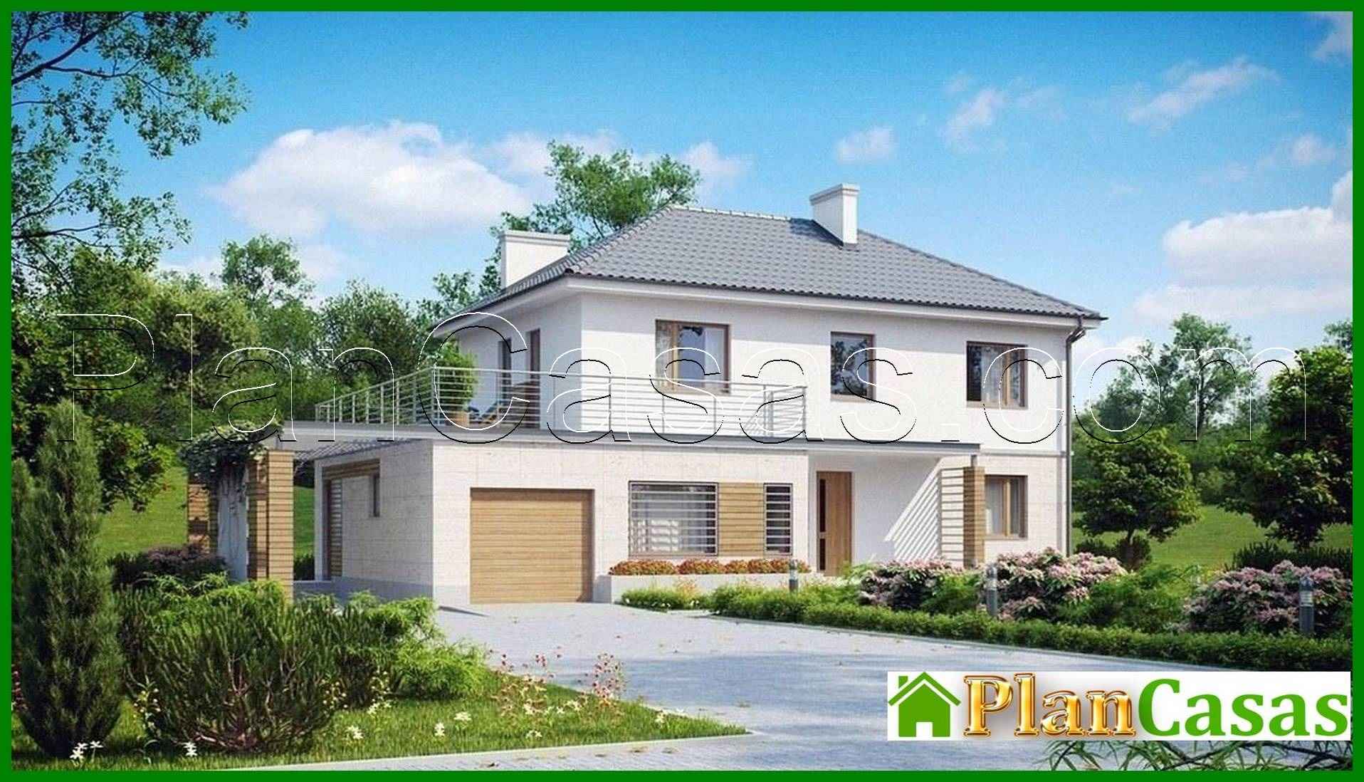 The project of a two-story country house with a large terrace house plan