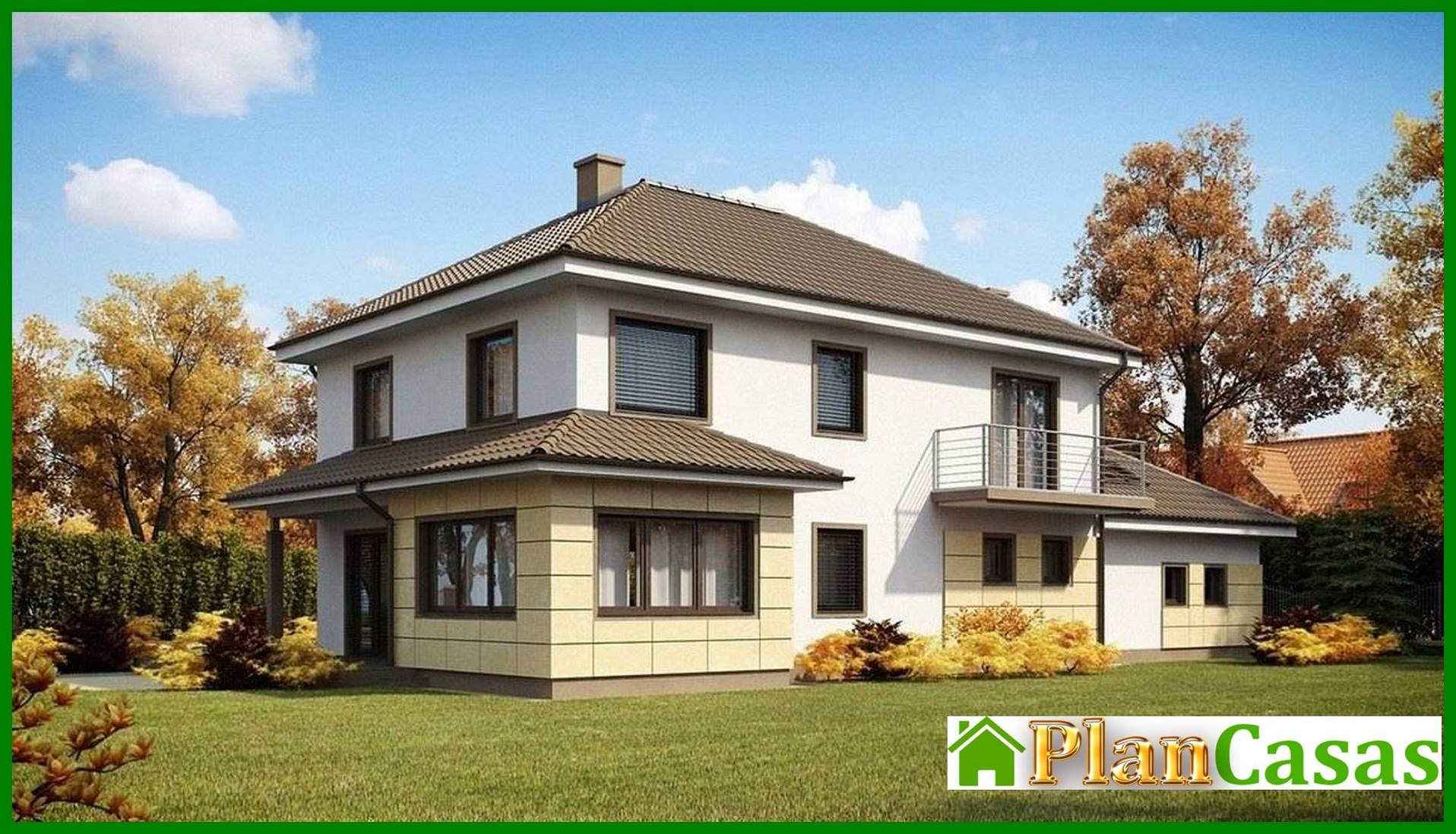 Visualization gallery - The project of a two-story cottage with a garage and a multi-pitch roof