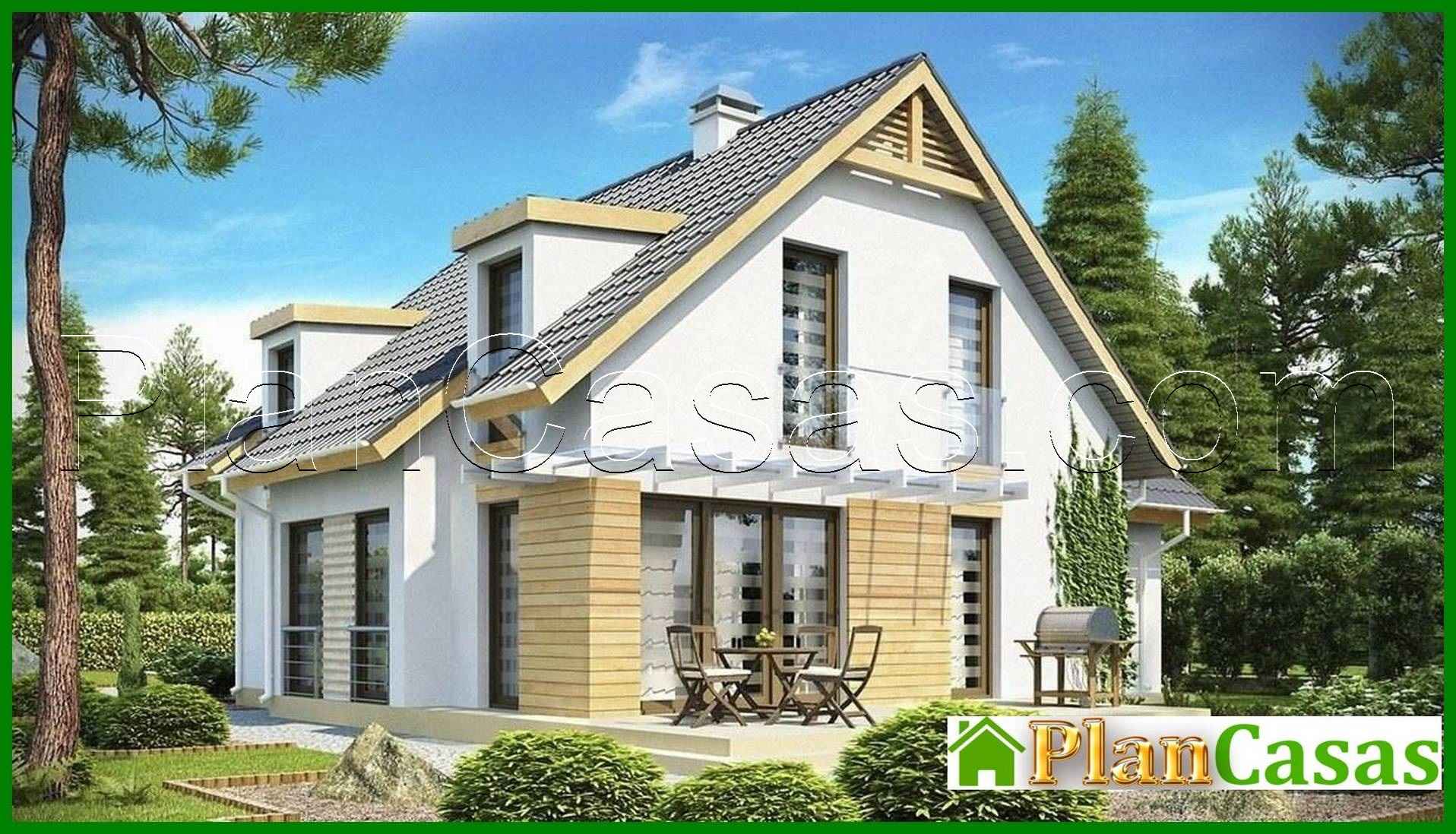 Project of a cottage with skylights and frontal garage house plan