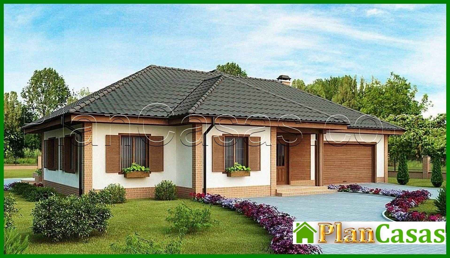 Spacious one-story cottage with a garage for two cars house plan