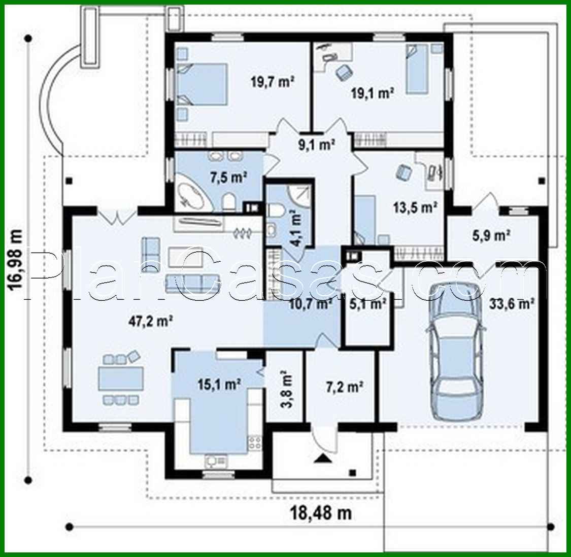 Visualization gallery - Spacious one-story cottage with a garage for two cars