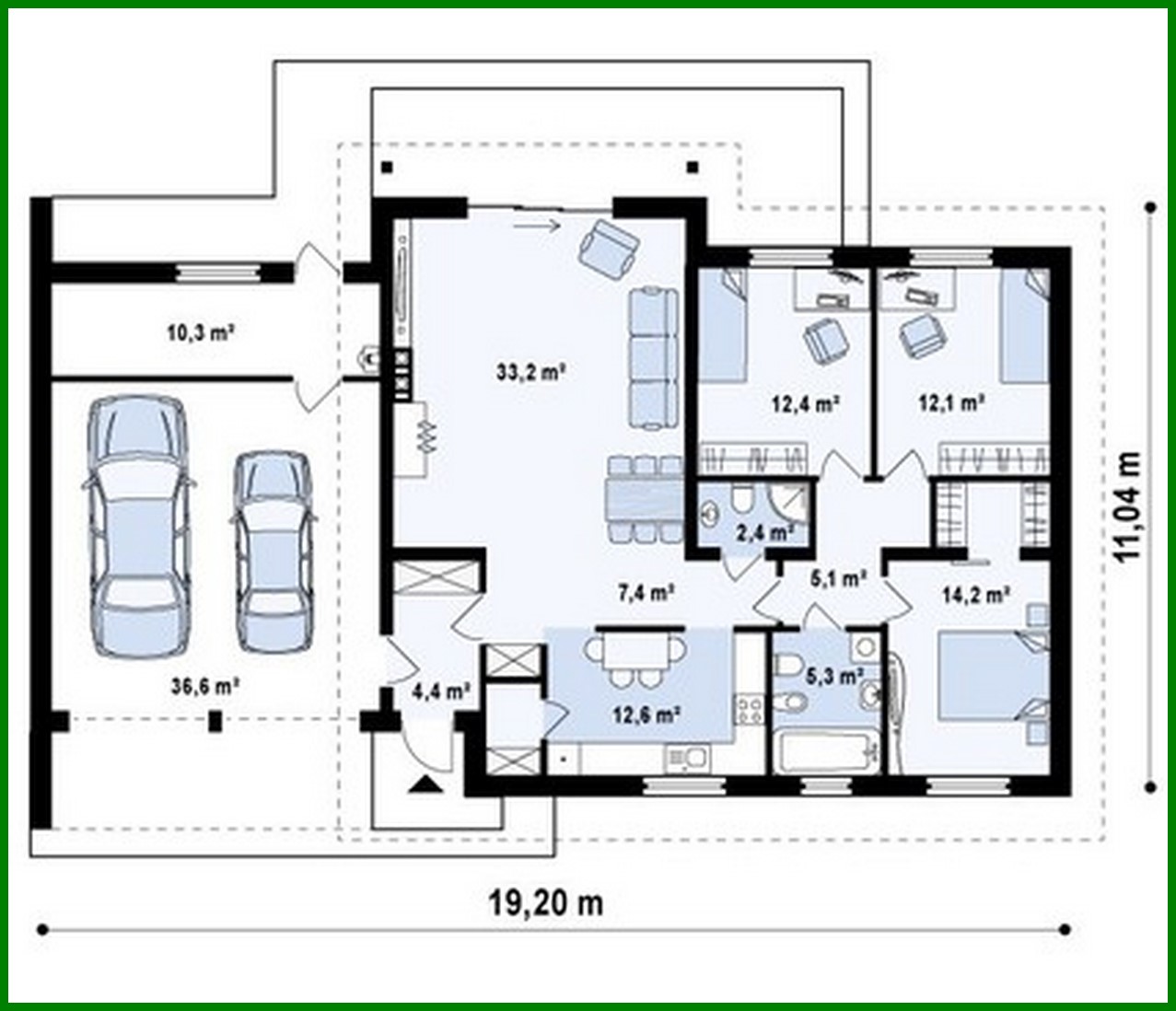 Visualization gallery - One-storey cottage project with a side garage
