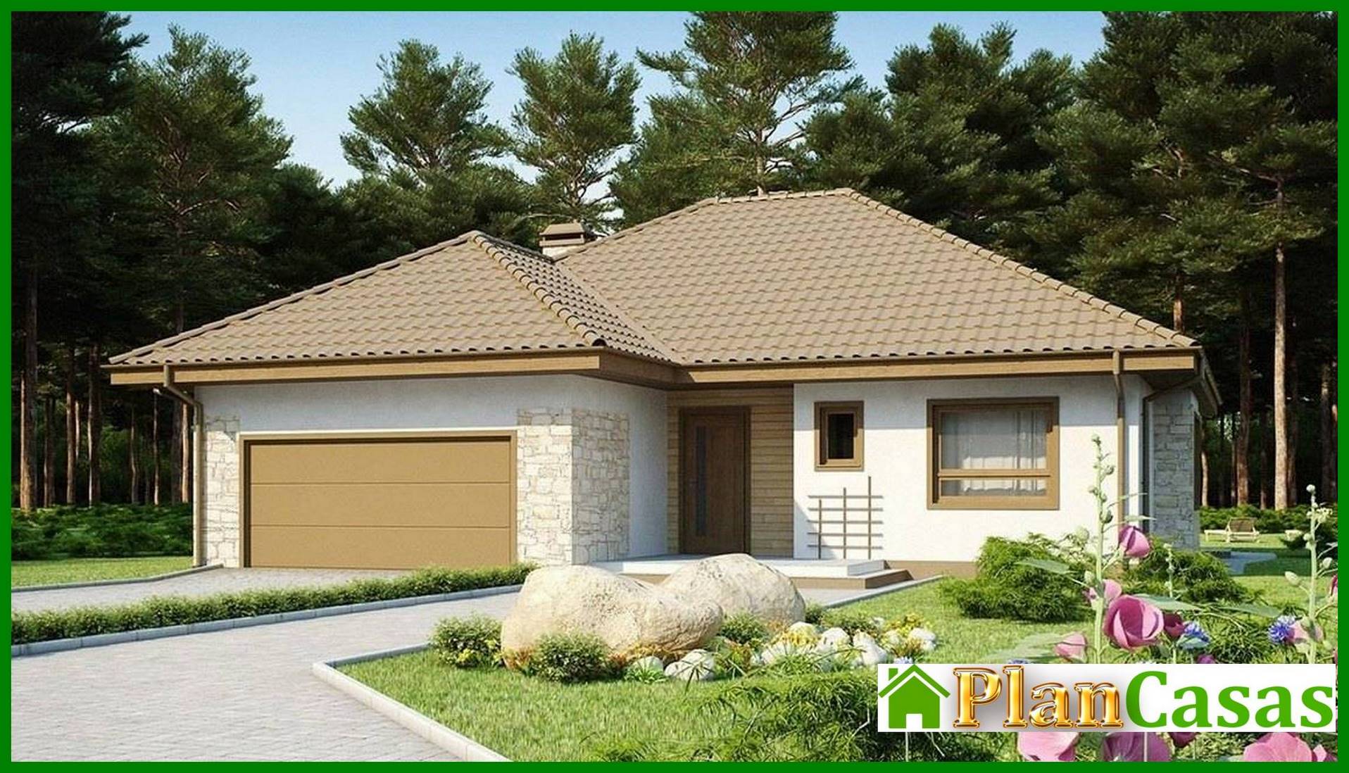 Visualization gallery - The project of a one-story cottage with a garage and an attic