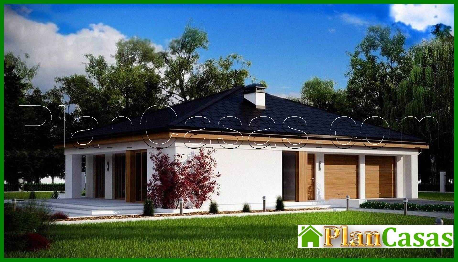 Project of a one-story house with 4 bedrooms and a garage house plan