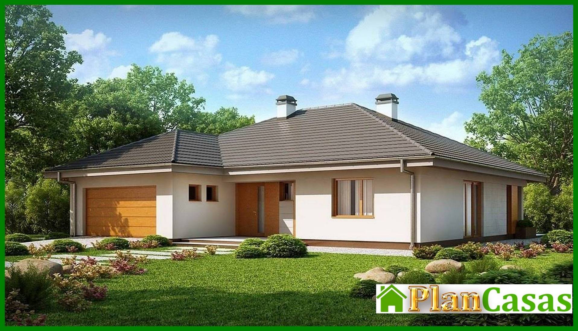 Visualization gallery - A project of a cozy country cottage with an attic and a garage for 2 cars