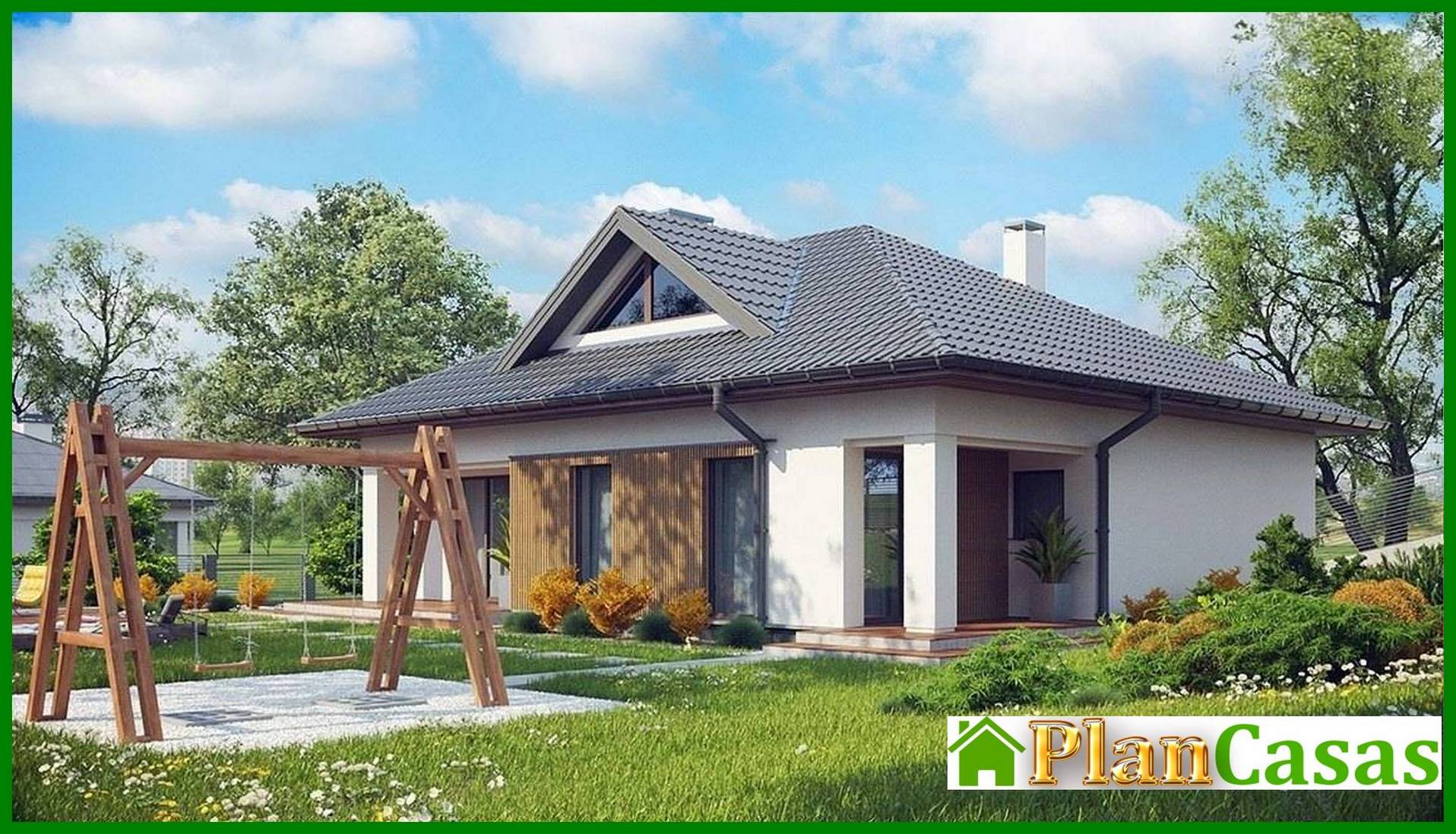 Visualization gallery - The project of a one-story cottage with an original facade and a four-pitched roof