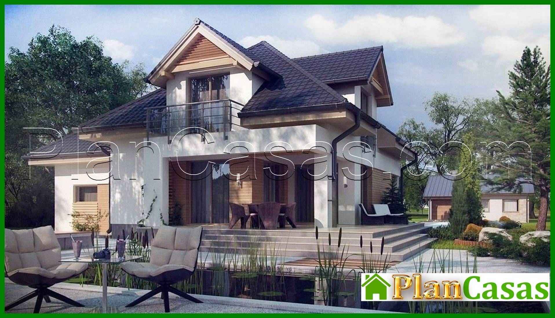 Project of a beautiful house with an attic and a garage house plan