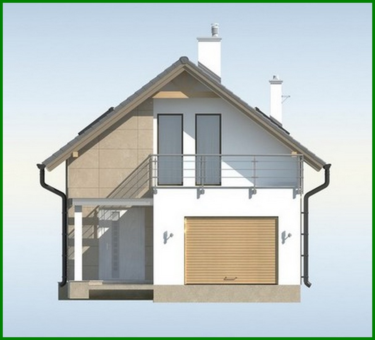 Visualization gallery - House project for a narrow plot, with a garage and a terrace above it