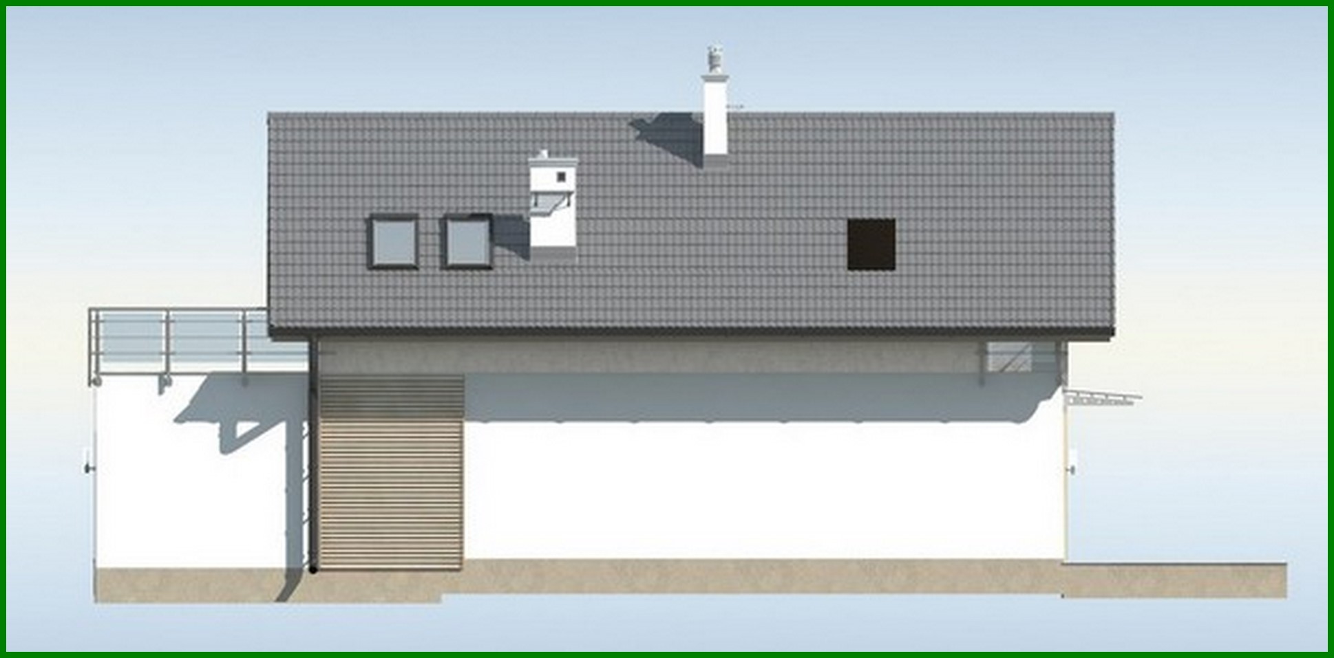 Visualization gallery - House project for a narrow plot, with a garage and a terrace above it