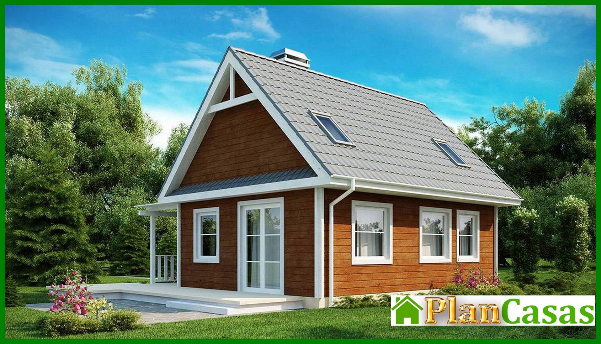 The project of a small country house with a front terrace house plan