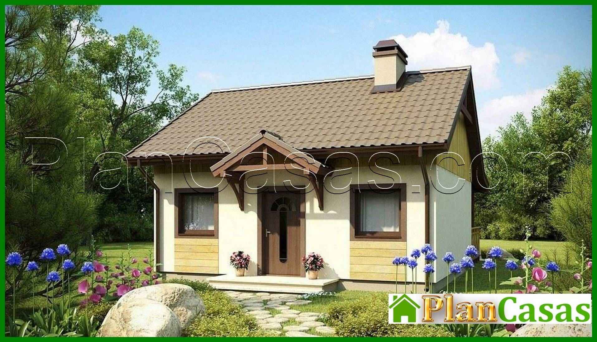 Project of a small house with a covered terrace house plan