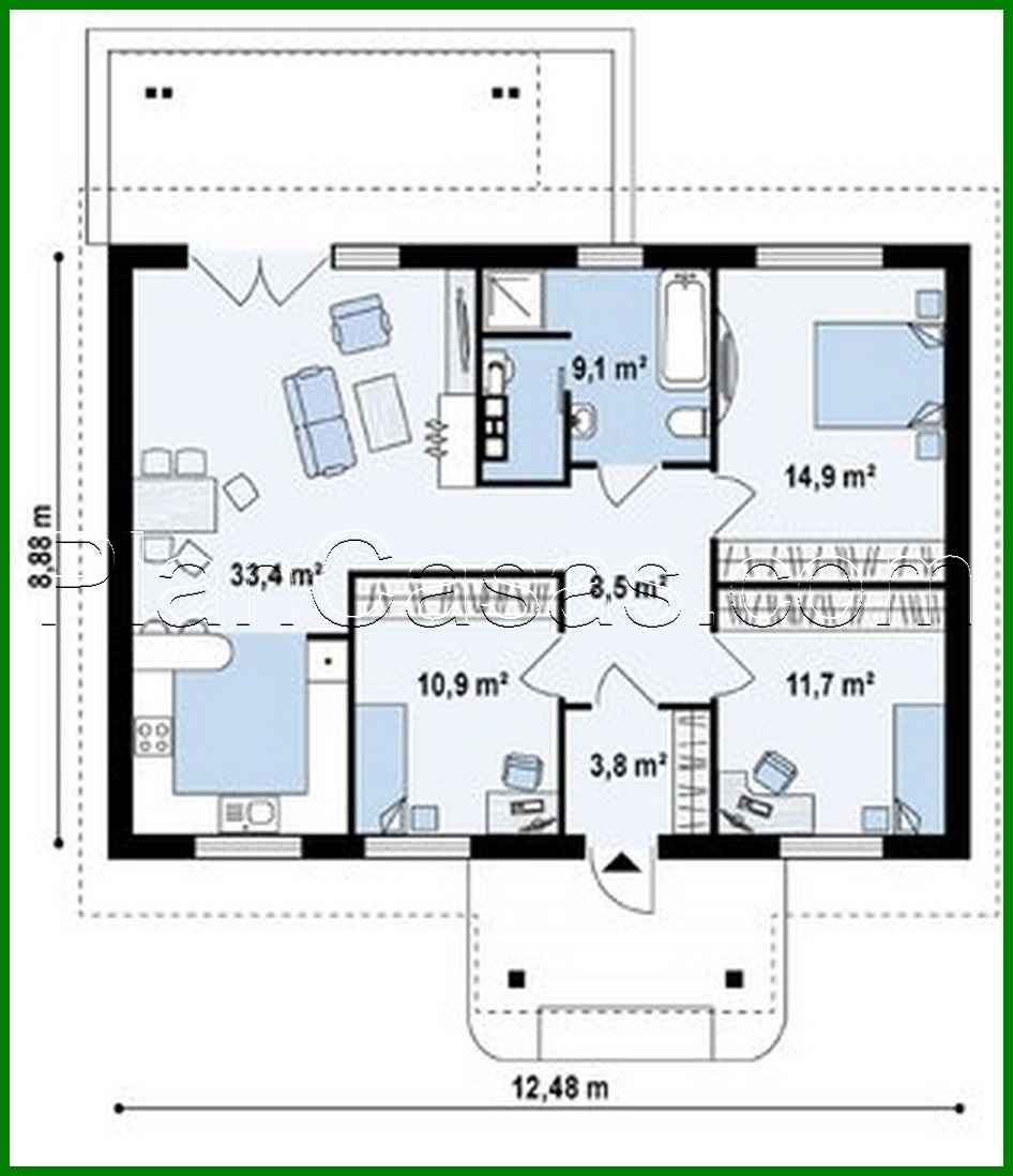Visualization gallery - The project of a simple one-story house, made in the classical style with a gable roof