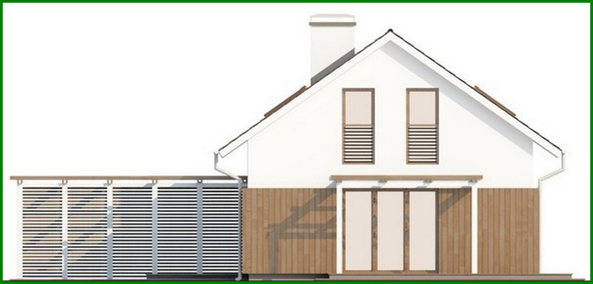 Visualization gallery - Cottage project with an attic, gable roof and wooden facade