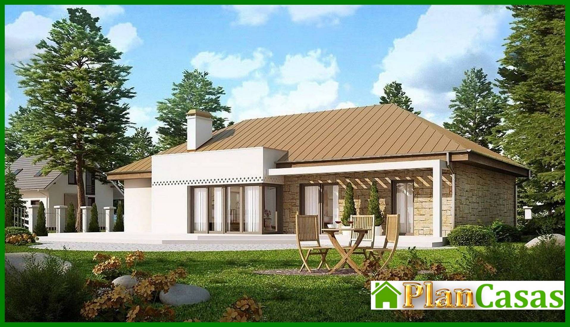 Visualization gallery - Single-storey cottage project with garage, with private area