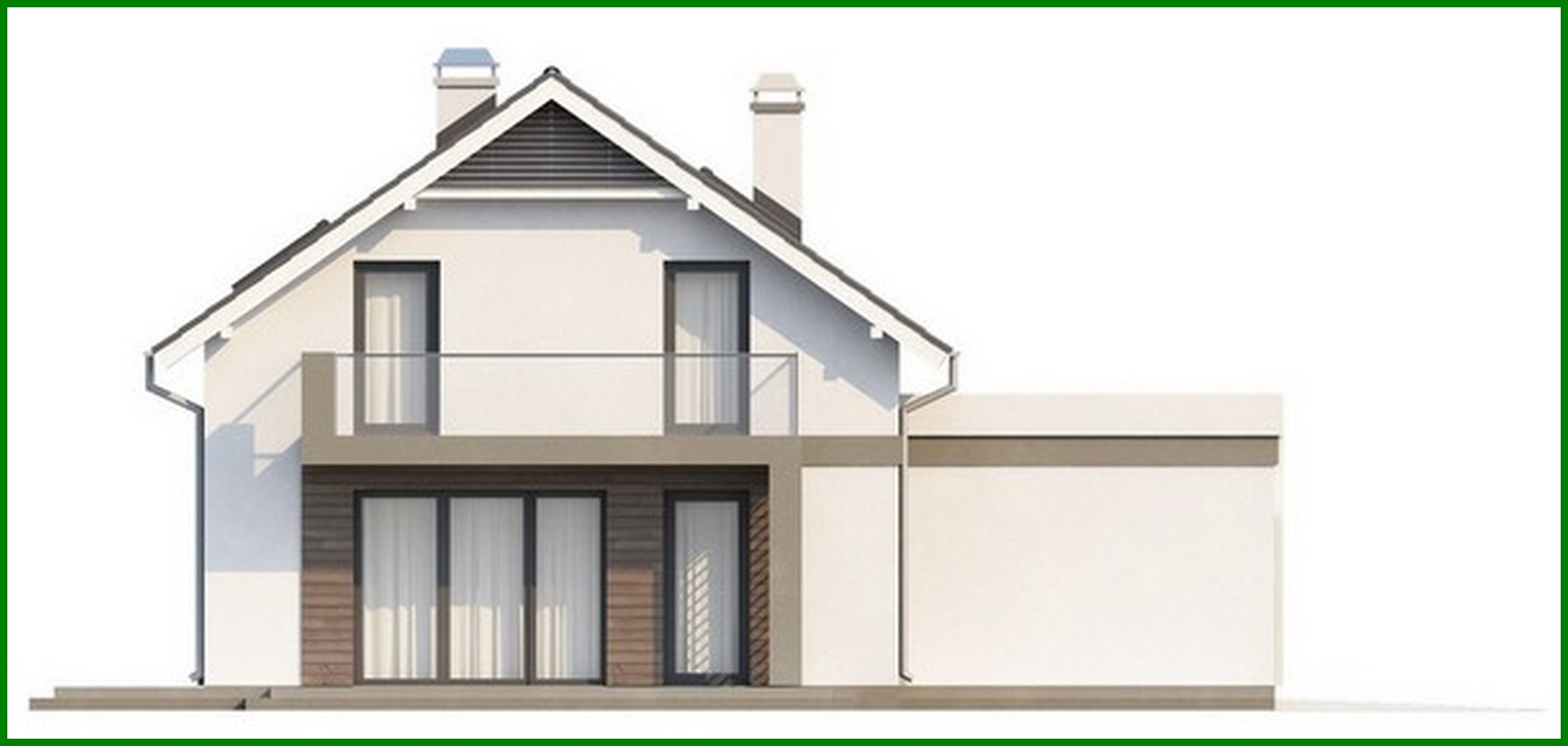 Visualization gallery - The project of a cottage with an attic, with a frontal garage