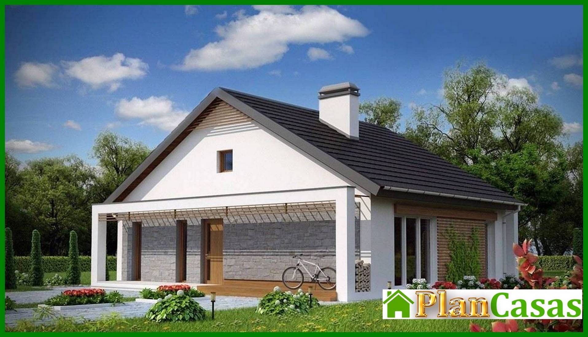 Single-storey house project with an additional frontal terrace house plan