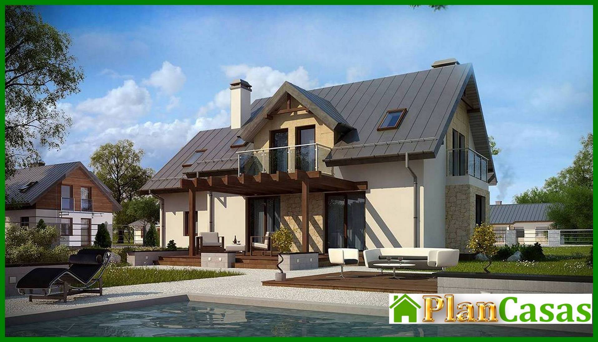 Design of a modern five-bedroom house with a garage house plan