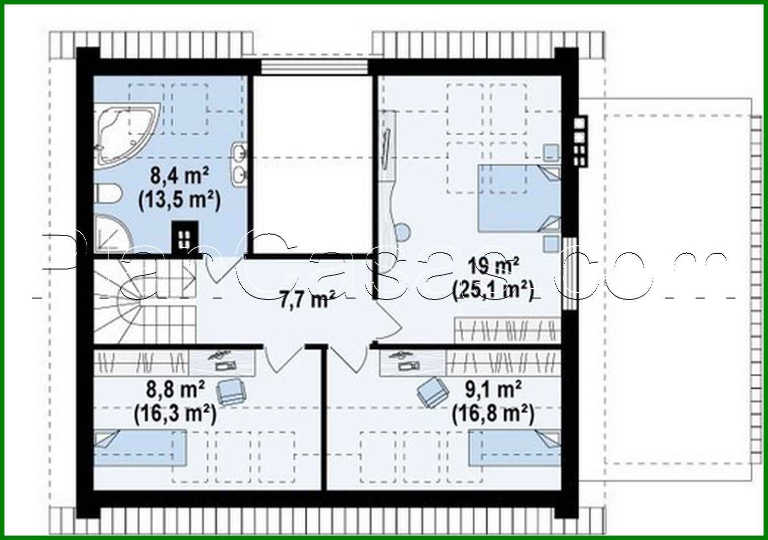 Visualization gallery - The project of a one-story house with an attic and a large front window in the living room