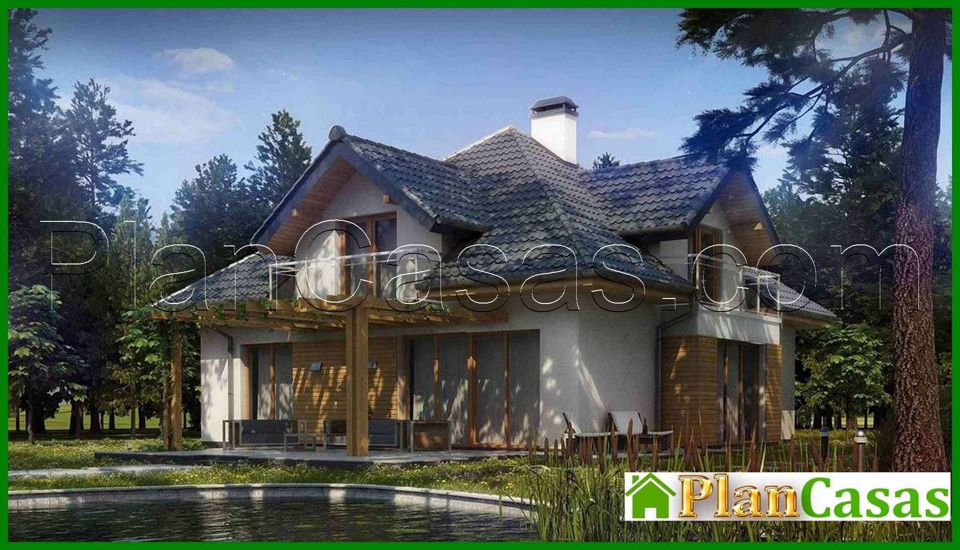 House project with facade windows and a garage for two cars house plan