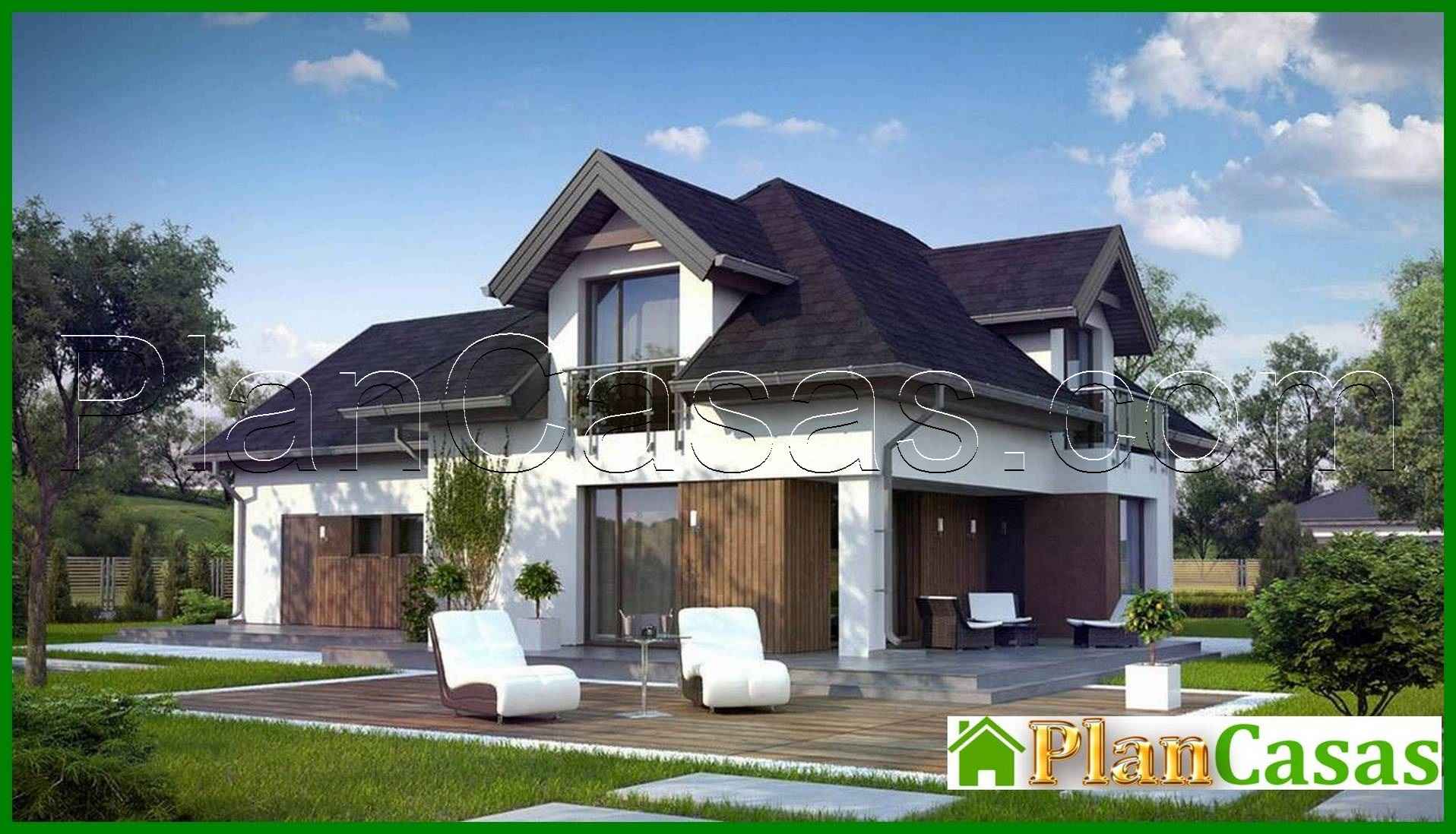 House project with interesting windows and a garage for two cars house plan