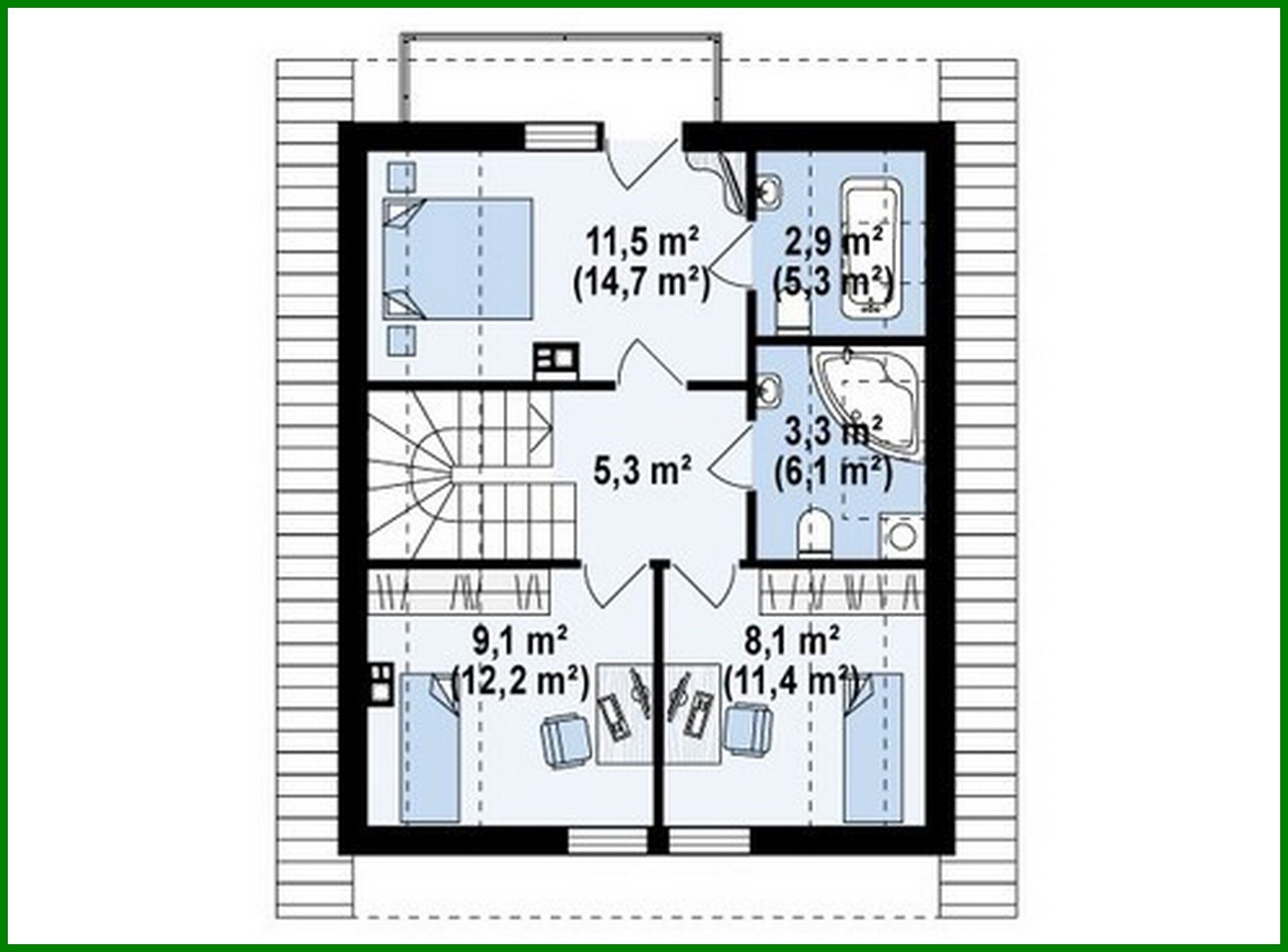 Visualization gallery - The project of a narrow house with an attic in a traditional style