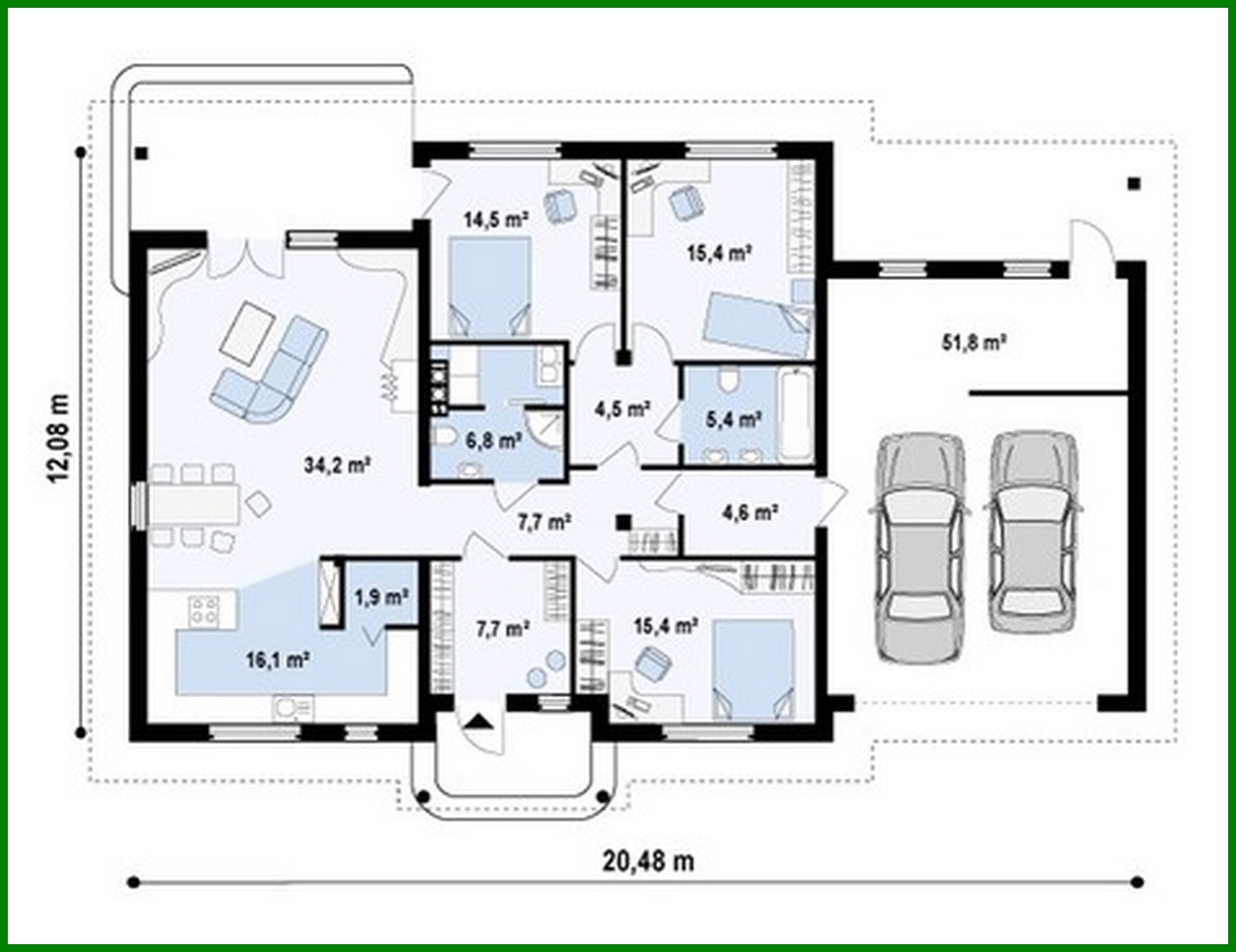 Visualization gallery - Project of a one-story house with a classic-style garage for two cars