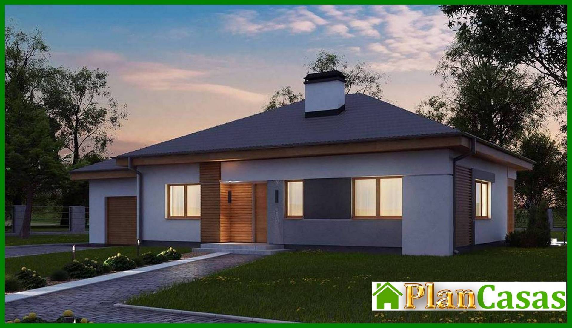 Visualization gallery - One-storey cottage project with a garage