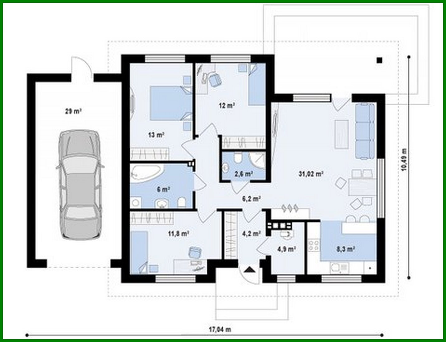 Visualization gallery - One-storey cottage project with a garage