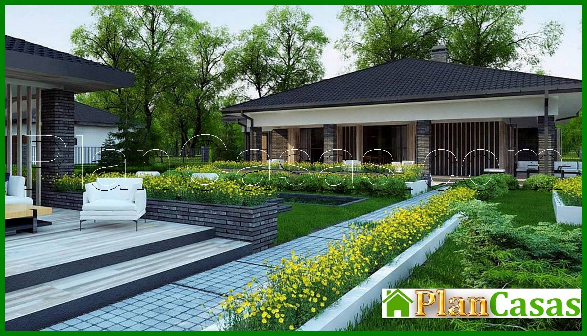 Visualization gallery - The project of a one-story house with an area of ​​186 square meters. m with artificial stone decor