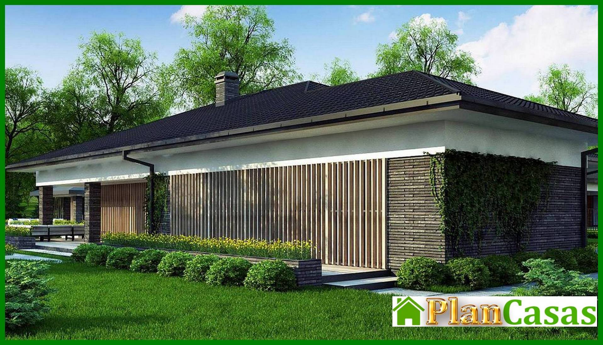 Visualization gallery - The project of a one-story house with an area of ​​186 square meters. m with artificial stone decor