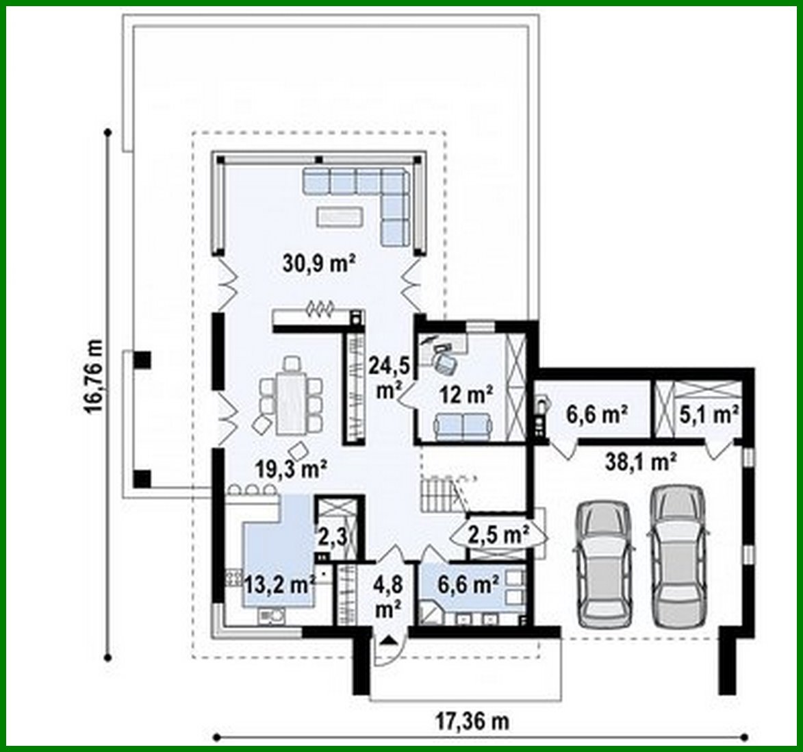 Visualization gallery - Plan of a modern mansion with an area of ​​283 square meters. m with an attached garage for two cars