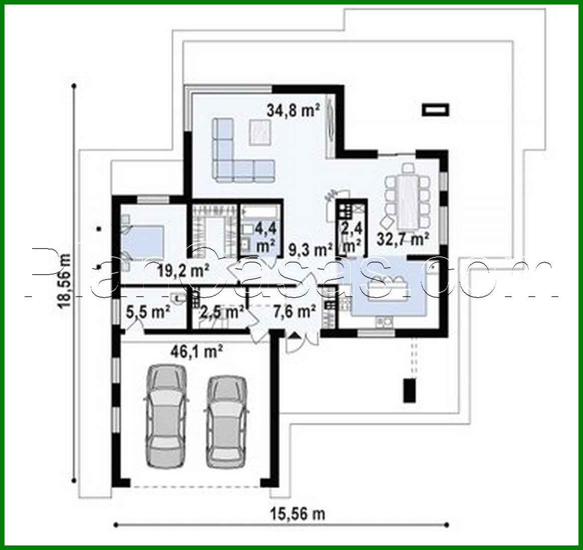 Visualization gallery - Modern two-story cottage with a flat roof with a garage for two cars