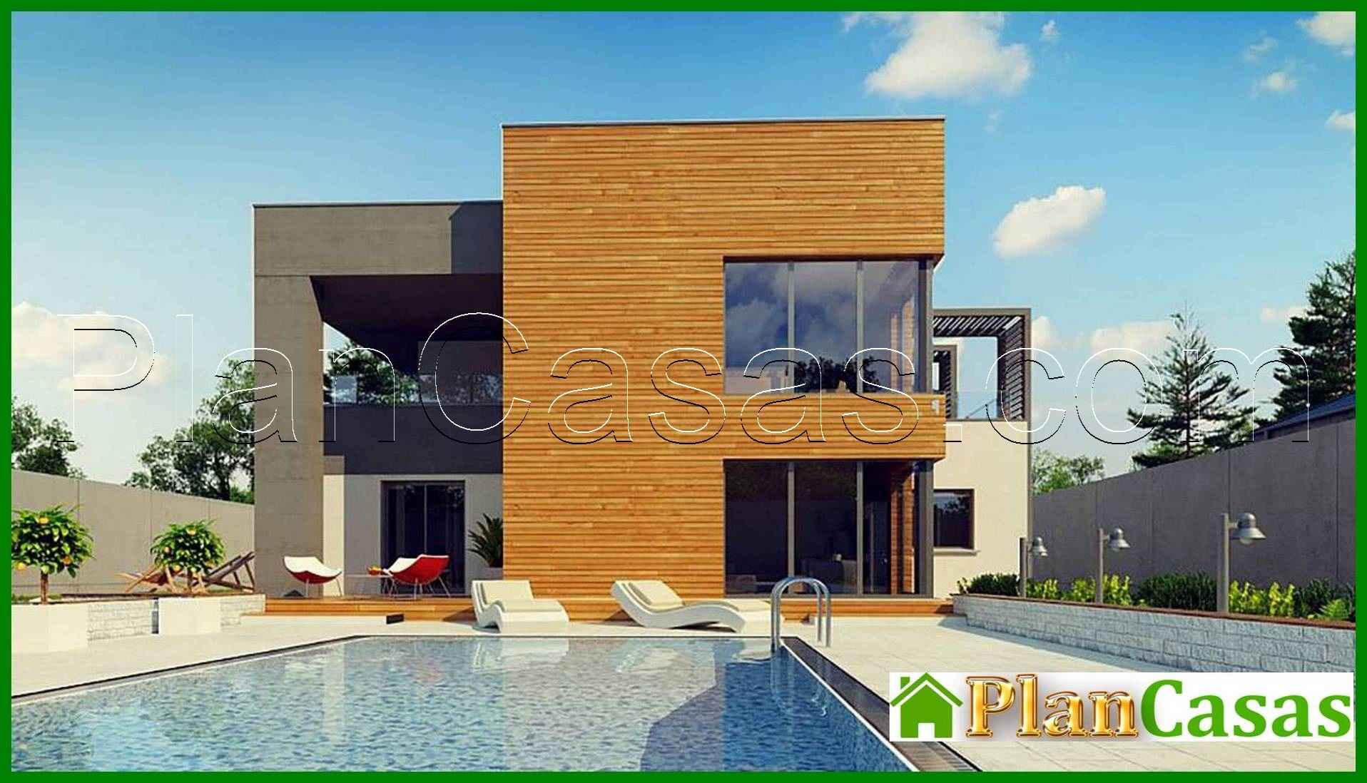 Modern two-story cottage with a flat roof with a garage for two cars house plan