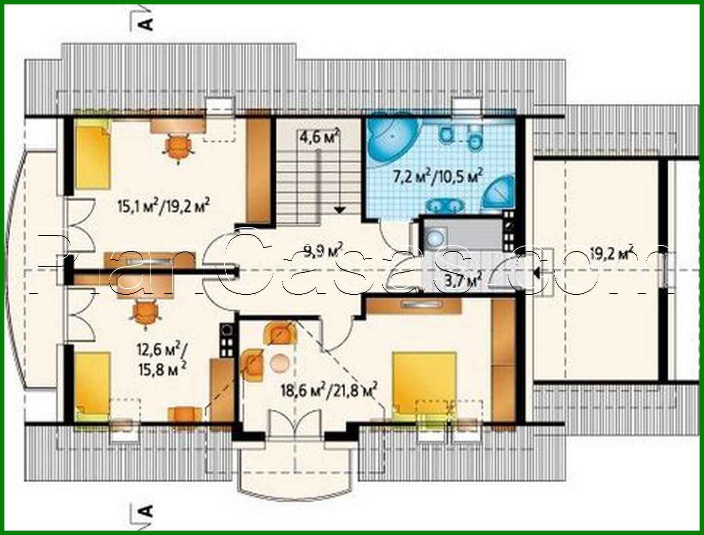 Visualization gallery - The project of a mansard with an attic for a narrow plot with dimensions 9 to 15