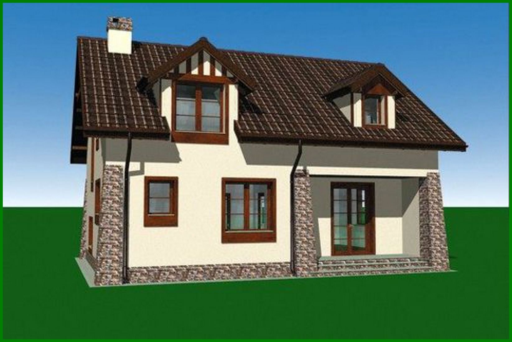 Visualization gallery - Small cottage with a compact porch and three rooms